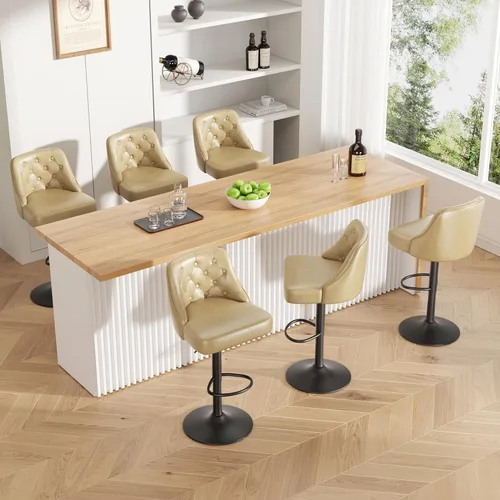 Vista 15 de Juego de 2 taburetes de bar, taburete de bar ajustable con respaldo, sillas de bar tapizadas de piel sintética, taburetes de bar giratorios modernos