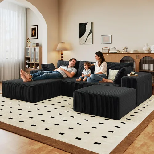 Vista 9 de Lakifun Sofá en Forma de L de 107" con Otomana, Seccional Modular Moderno Sofá Cómodo en Forma de U Nube, Asiento Profundo, Chaise Longue Cama Negro