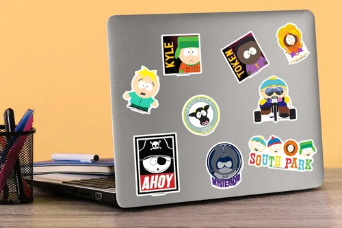 Vista 5 de South Park - Paquete de calcomanías con licencia oficial, calcomanías de vinilo troqueladas grandes de lujo, paquete variado para laptop, botella