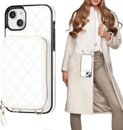 Vista 14 de Bocasal Funda tipo cartera cruzada para iPhone 14 Plus, bloqueo RFID, de piel sintética, con cremallera, funda tipo cartera con función atril y Negro