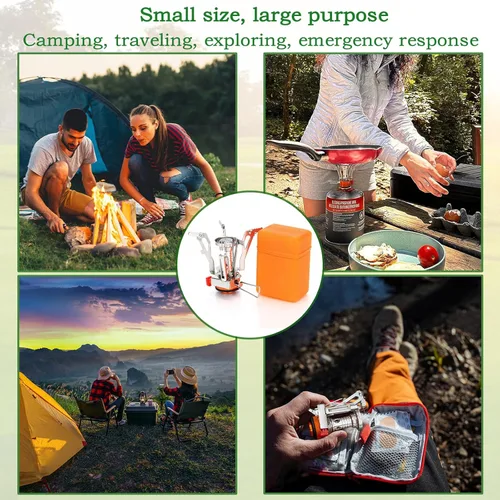 Vista 6 de Estufa de camping portátil para mochileros, estufa de senderismo especializada con encendido piezoeléctrico soporte estable resistente al viento