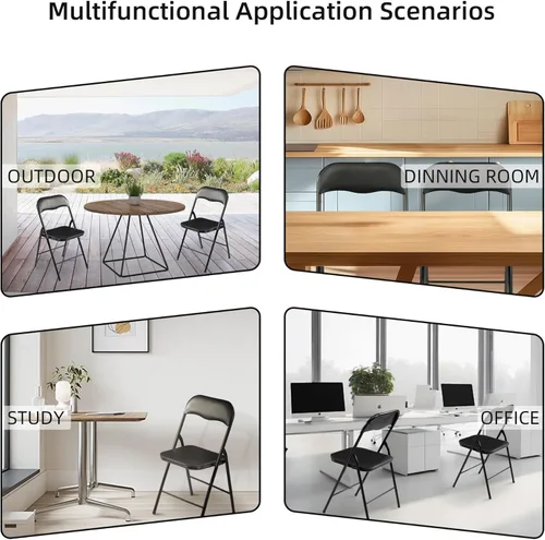 Vista 6 de Elevon Paquete de 2 sillas plegables, sillas acolchadas de vinilo con marco de metal resistente para el hogar y la oficina, para eventos