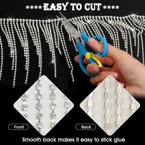 Vista 6 de Fleco de Pedrería con Pegamento B7000 Adhesivo Multiusos, Ribete de Pedrería Brillante Cinturón de Fleco de Pedrería Ribete de Fleco de Pedrería