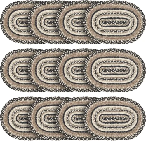 Vista 10 de VHC Brands Sawyer Mill, Dining Table Placemat, Braided Jute, Oval, Charcoal Creme, 10x15, 8 Pack 8 Pack