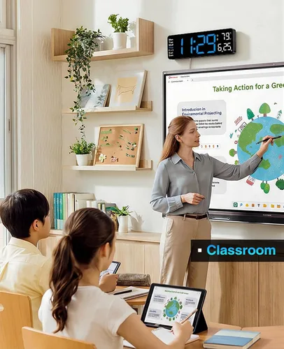 Vista 8 de Digital Clock Large Display, 13" Large Wall Clock for Classroom Big Led Wall Clocks with Remote Control,Date,Week,Alarm,Temp&DST for