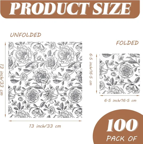 Vista 2 de Servilletas de almuerzo de 100 unidades, servilletas de cóctel a granel para fiestas, servilletas desechables de papel decorativas, servilletas