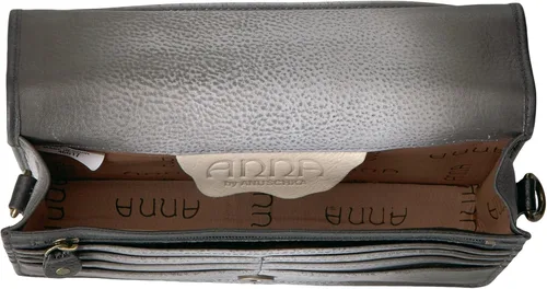 Vista 4 de Anna by Anuschka Cartera de cuero genuino pintada a mano para mujer con dos pliegues en una cuerda, gris, talla única