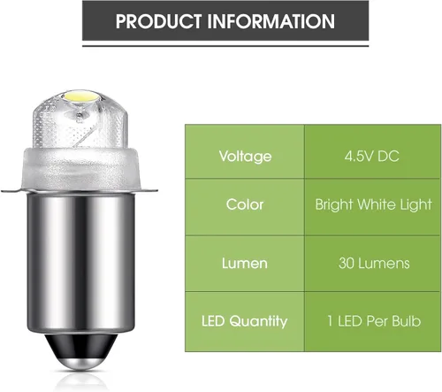 Vista 6 de Honoson 3 piezas bombilla para linterna de 55 lúmenes, 4.5 voltios LED Kriptón, bombilla de repuesto para linterna de 10 años de vida útil, 41-1644