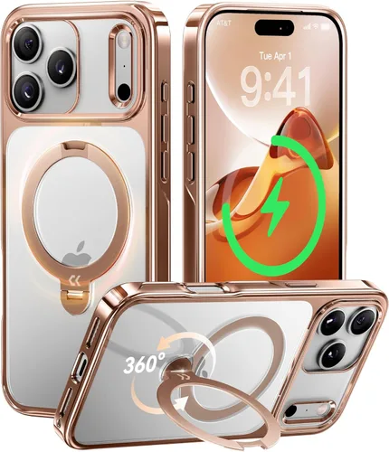 Vista 16 de CASEKOO Funda de titanio para iPhone 14 Pro Max con anillo de soporte magnético giratorio de 360° para MagSafe, protección militar contra caídas