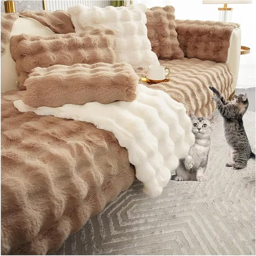 Vista 15 de Funda para sofá esquinero de 3/2/1/4 plazas, funda antideslizante para sofá, funda de felpa de conejo de lujo, protector de muebles de piel Negro