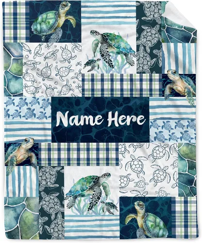 Manta de franela de vellón personalizada con nombre de tortugas marinas, ligera, suave, bonita y acogedora manta para cama, sofá, viajes al aire