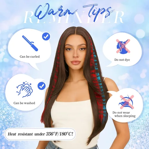 Vista 4 de FESHFEN Extensiones de cabello con clip con estampado de leopardo, 6 unidades, extensiones de cabello sintético largo y liso con clip, extensiones