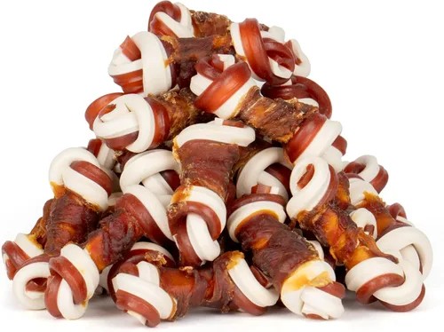 Vista 10 de MON2SUN Golosinas para perros sin cuero crudo de 2.5 pulgadas con verduras mixtas, mini huesos de nudo envueltos en pollo para perros pequeños