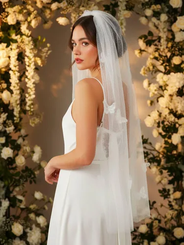 Vista 6 de HEREAD Velo de novia corto con mariposas longitud de los dedos brillantes velos de tul de novia accesorios para el cabello con peine