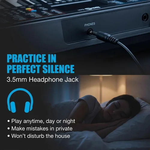 Vista 4 de RockJam - Teclado compacto de 61 teclas con soporte para partituras, fuente de alimentación, calcomanías para notas de piano y lecciones de Simply