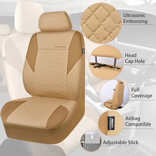 Vista 3 de CAR PASS - Fundas de asiento universales de tela con relieve ultrasónico, funda de asiento de auto linda y transpirable con esponja compuesta de 5
