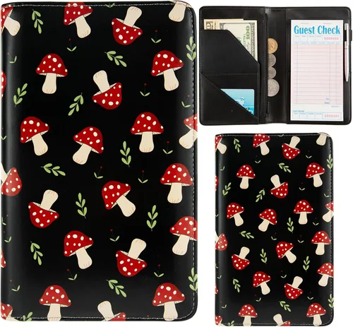 Vista 23 de Libretas de servicio para camarera, lindo organizador de piel con bolsillo para dinero, libreta con bolsillo con cremallera, porta cheques