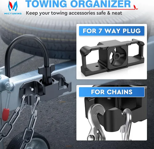 Vista 2 de Organizador de remolque para enchufe de 7 vías MICTUNING, ganchos laterales resistentes para cadena de metal con cable de alambre, accesorios