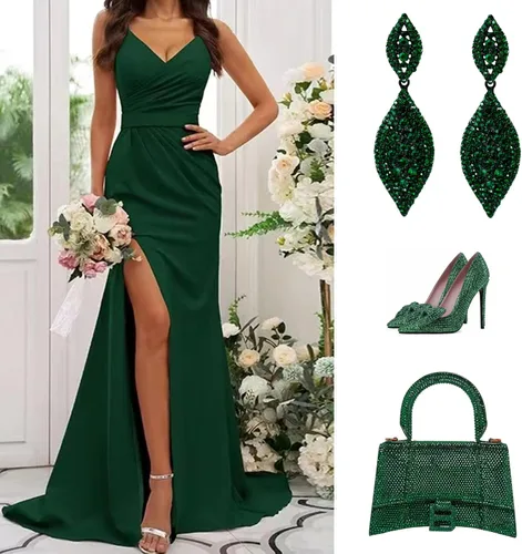 Vista 5 de Flyonce - Aretes caídos de diamantes de imitación y diseño de 2 hojas para novia