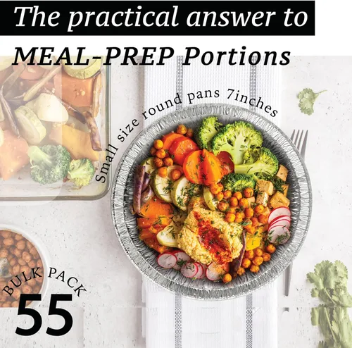 Vista 3 de Spare Essentials Paquete de 55 sartenes redondas de aluminio de 7 pulgadas con tapas, sartenes de papel de aluminio con tapas transparentes