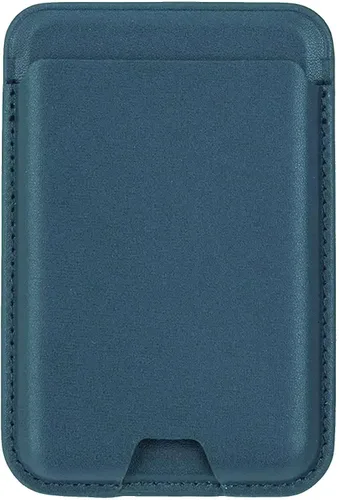 Vista 2 de Tarjetero magnético compatible con iPhone 12/13/14/15/16 Series (Pro/Pro Max/Plus/Mini) - Fuerte accesorio magnético, ranura abierta, cuero de Azul