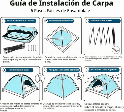 Vista 7 de Tienda de campaña para camping - Tienda de campaña ligera para mochileros con mosca de lluvia, impermeable y resistente al viento, fácil