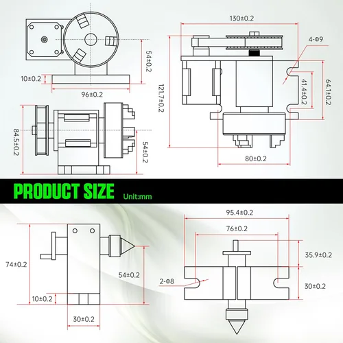 Vista 7 de RATTMMOTOR Mesa giratoria tipo K12-2.559 in con contrapunto de 2.126 in, relación de reducción 4: 1 CNC 4to eje de rotación de eje A, cabezal