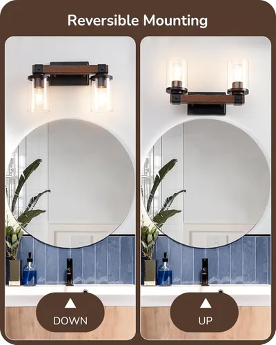 Vista 4 de EDISHINE Luces de tocador de baño de estilo rústico para baño, lámparas de tocador de baño de 2 luces sobre espejo, apliques de pared de baño