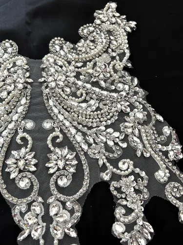 Vista 3 de Apliques de encaje hechos a mano con diamantes de imitación para coser en cuentas de vidrio, accesorios para ropa de vestir (blanco)