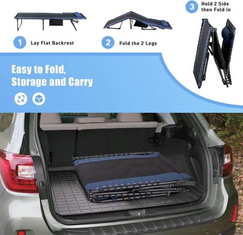 Vista 7 de Flamaker Tumbona plegable al aire libre, sillas de descanso portátiles para exteriores, silla de camping ajustable de 4 posiciones con almohada