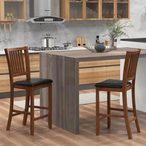 Juego de 2 taburetes de bar, sillas de comedor de madera, taburete de bar con respaldo y asiento acolchado, taburetes de bar tapizados para