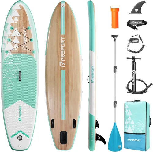 Vista 77 de FBSPORT Tabla de remo de pie prémium de 11 pies, tabla de yoga con accesorios de SUP y bolsa de transporte, amplia posición, control de surf