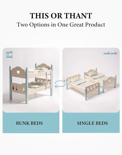 Vista 4 de ROBUD Cuna para Muñeca Bebé, Camas de Madera para Muñecas de 20 Pulgadas, Literas Azules para Muñeca Bebé con Tul, Cama para Muñeca American Girl