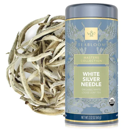 Vista 8 de Teabloom Té blanco orgánico, té de hoja suelta de pera de jengibre blanco, té blanco distintivo y delicado, certificado orgánico y certificado