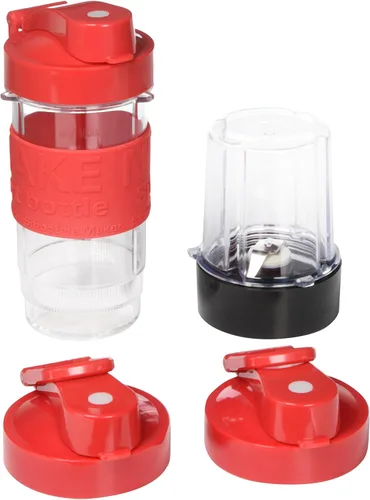 Vista 3 de Mironi minilicuadora personal para hacer licuados y smoothies con taza trituradora, 2 botellas licuadoras y libro de recetas (versión inglés), Rojo