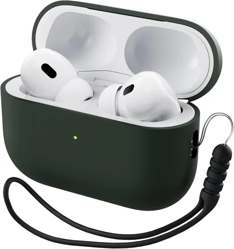 Vista 13 de ORNARTO Funda compatible con AirPods Pro 2 2022, silicona híbrida protectora completa para AirPods Pro de 2ª generación, cubierta frontal LED Verde