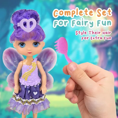 Vista 6 de Forest & Twelfth Juego de 4 mini figuras de hadas, bonitos juguetes de princesa de 5.75 pulgadas con alas y accesorios para el cabello, juego