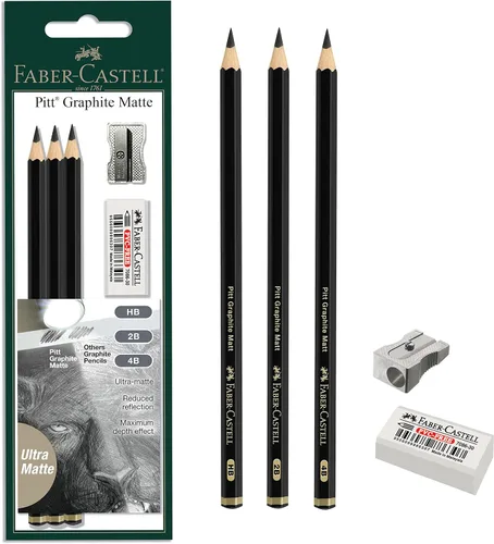 Vista 9 de Faber-Castell 3 Lápices de Grafito Mate Pitt en Lata - 10B, 12B, 14B - Lápices de Grafito Negro Mate