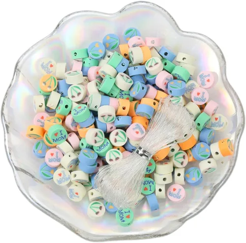 Vista 13 de 100 cuentas espaciadoras de arcilla polimérica para el Día de la Independencia del 4 de julio para hacer joyas, manualidades, pulseras, collares