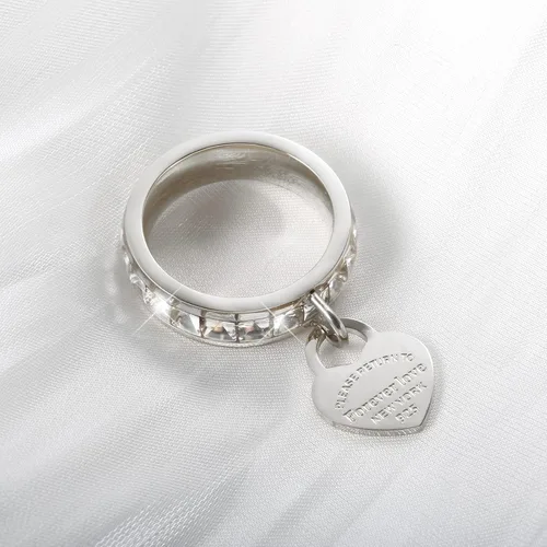 Vista 6 de JINHUI Anillo de compromiso de eternidad para novia, anillo de compromiso con circonita cúbica y dije de corazón colgante