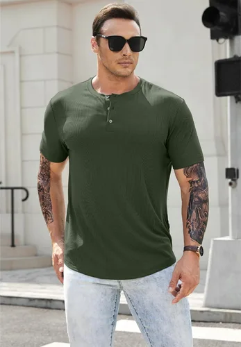 Vista 8 de JMIERR Camisas Henley para hombre con cuello redondo y botones