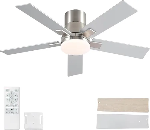 Vista 12 de Rayqueen Ventiladores de techo de 42 pulgadas con luces y control remoto, ventilador de techo negro de montaje empotrado, motor CC reversible de 6