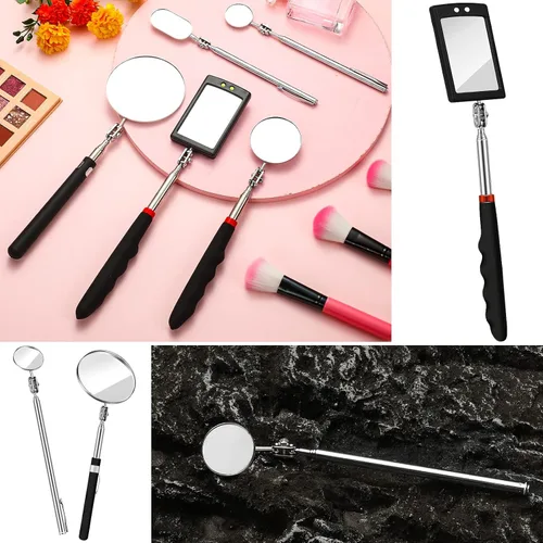 Vista 5 de Juego de 5 espejos de inspección telescópicos, espejo redondo de acero inoxidable, rotación 360, herramienta de inspección ajustable con mango largo