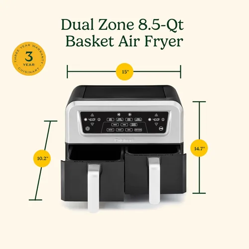 Vista 3 de Cuisinart Freidora de aire de 2 cestas, 2-4.25 QT, total 8.5 QT, 4 funciones: freír al aire, asar, hornear y mantener caliente, características Sync