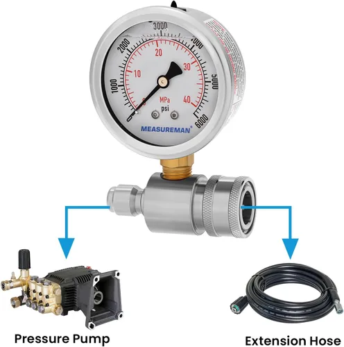 Vista 3 de Measureman Kit de manómetro para lavadora a presión, 2-1/2 pulgadas, 6000 PSI, conexión rápida de acero inoxidable de 3/8 pulgadas, diseño relleno