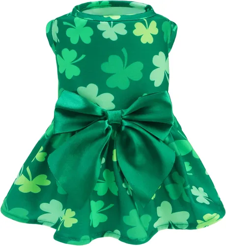 Vista 28 de PUPTECK Vestido estampado para perro, ropa para mascotas para el 4 de julio con lindo corbatín para cachorros, bandera, XS