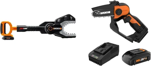 Worx Motosierra inalámbrica JawSaw de 20 V + mini motosierra inalámbrica WORX de 20 V de 5 pulgadas