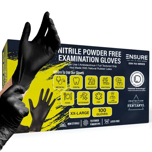 Vista 3 de Guantes de Nitrilo Negros Ensure Baja Dermatitis 7 Mil, Resistente, Resistentes a Perforaciones y Químicos, Desechables, Sin Látex, para Automotriz