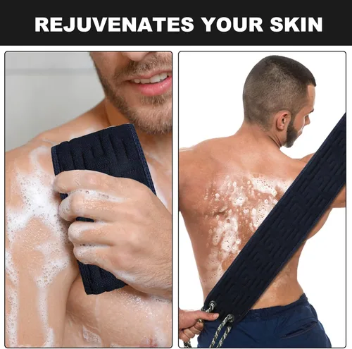 Vista 4 de OWIIZI Exfoliante de espalda para ducha, paño de doble cara con asas antideslizantes para uso en la ducha, exfoliante corporal, toalla de lavado