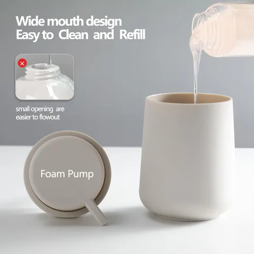 Vista 5 de Dispensador de jabón de plástico espumoso de 11 oz, botella de espuma recargable para encimeras de baño y cocina, beige mate